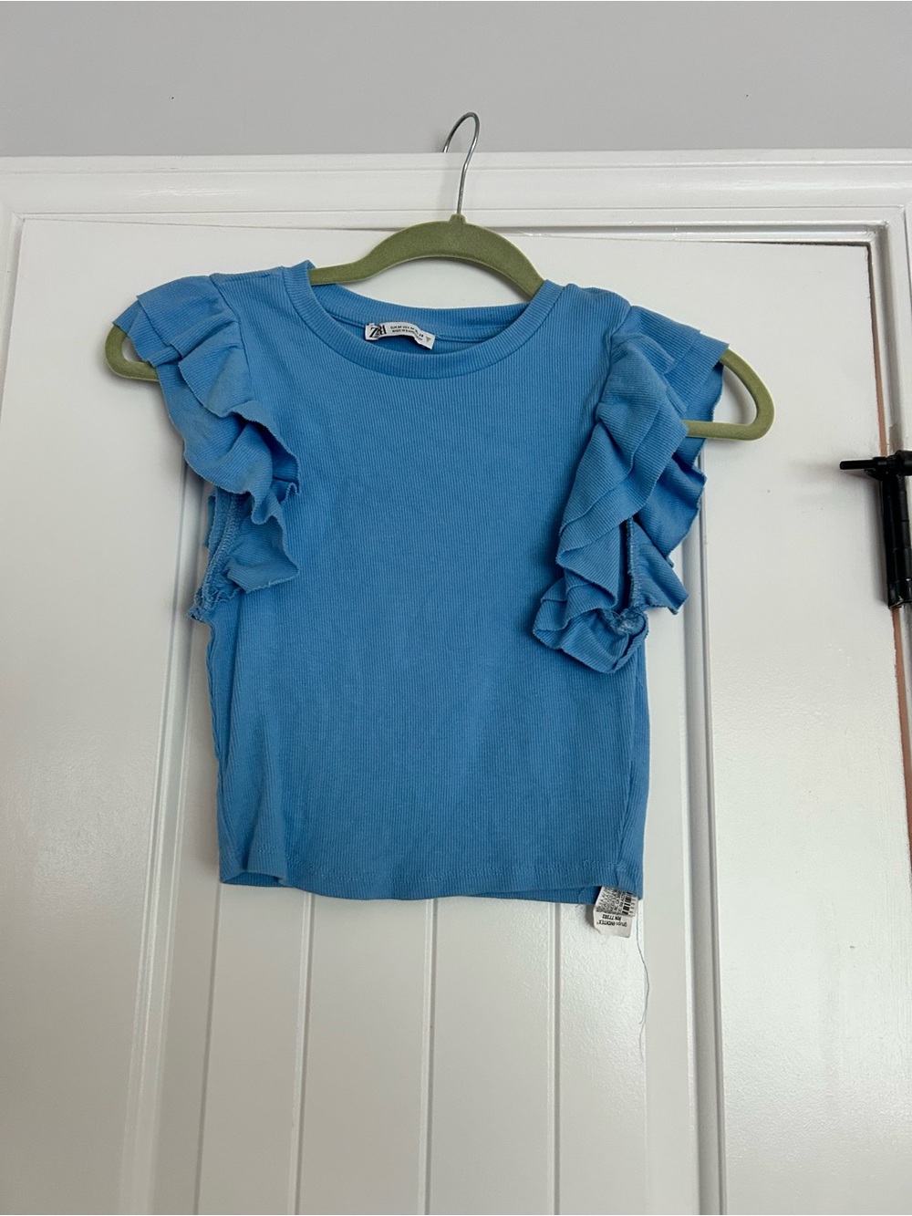 Blue Ruffle Sleeve Knit Top